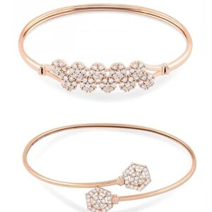 Anti Tarnish Set of 2 Rose Gold Contemporary Cubic Zirconia Brass Kada Style Bracelet For Women