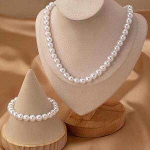 Pearl Jewellery Set For Women with Matching Studs Earrings & Bracelet Choker White Pearl Necklace for Women & Girls